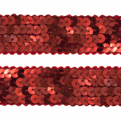Тесьма с пайетками 3, шир. 20 мм/уп. 25+/-1 м, цвет красный - купить в Березниках. Цена: 778.19 руб.