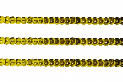 Пайетки "ОмТекс" на нитях, SILVER-BASE, 6 мм С / упак.73+/-1м, цв. А-1 - т.золото - купить в Березниках. Цена: 468.37 руб.