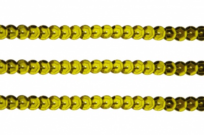 Пайетки "ОмТекс" на нитях, SILVER-BASE, 6 мм С / упак.73+/-1м, цв. 7 - св.золото - купить в Березниках. Цена: 468.37 руб.