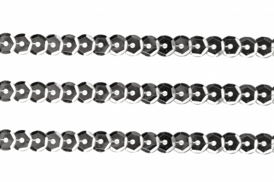 Пайетки "ОмТекс" на нитях, SILVER-BASE, 6 мм С / упак.73+/-1м, цв. 1 - серебро - купить в Березниках. Цена: 468.37 руб.