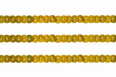Пайетки "ОмТекс" на нитях, SILVER SHINING, 6 мм F / упак.91+/-1м, цв. 48 - золото - купить в Березниках. Цена: 356.19 руб.