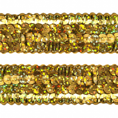 Тесьма с пайетками D16, шир. 20 мм/уп. 25+/-1 м, цвет золото - купить в Березниках. Цена: 786.13 руб.